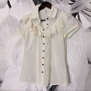 JOIE Off White Ruffle Neckline Silk Blend Blouse XS